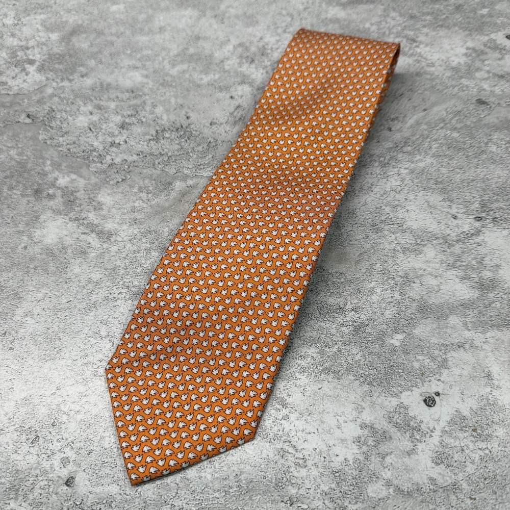 Van Heusen Silk Tie Mens One Size Orange Animal Print Fish Made In China Necktie